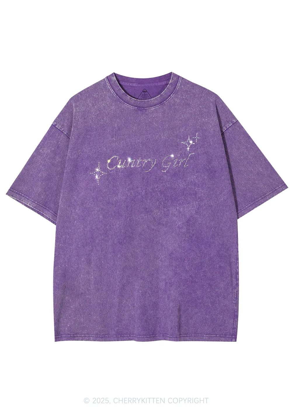 Rhinestone Cxxtry Girl Y2K Shirts Washed Tee Cherrykitten - Image 6