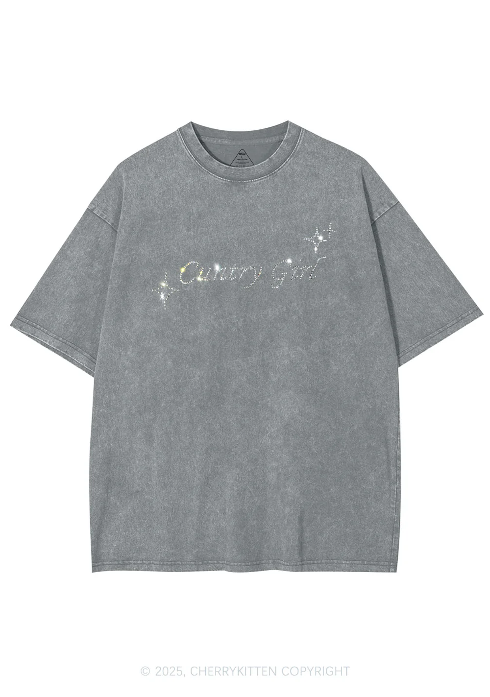 Rhinestone Cxxtry Girl Y2K Shirts Washed Tee Cherrykitten - Image 7