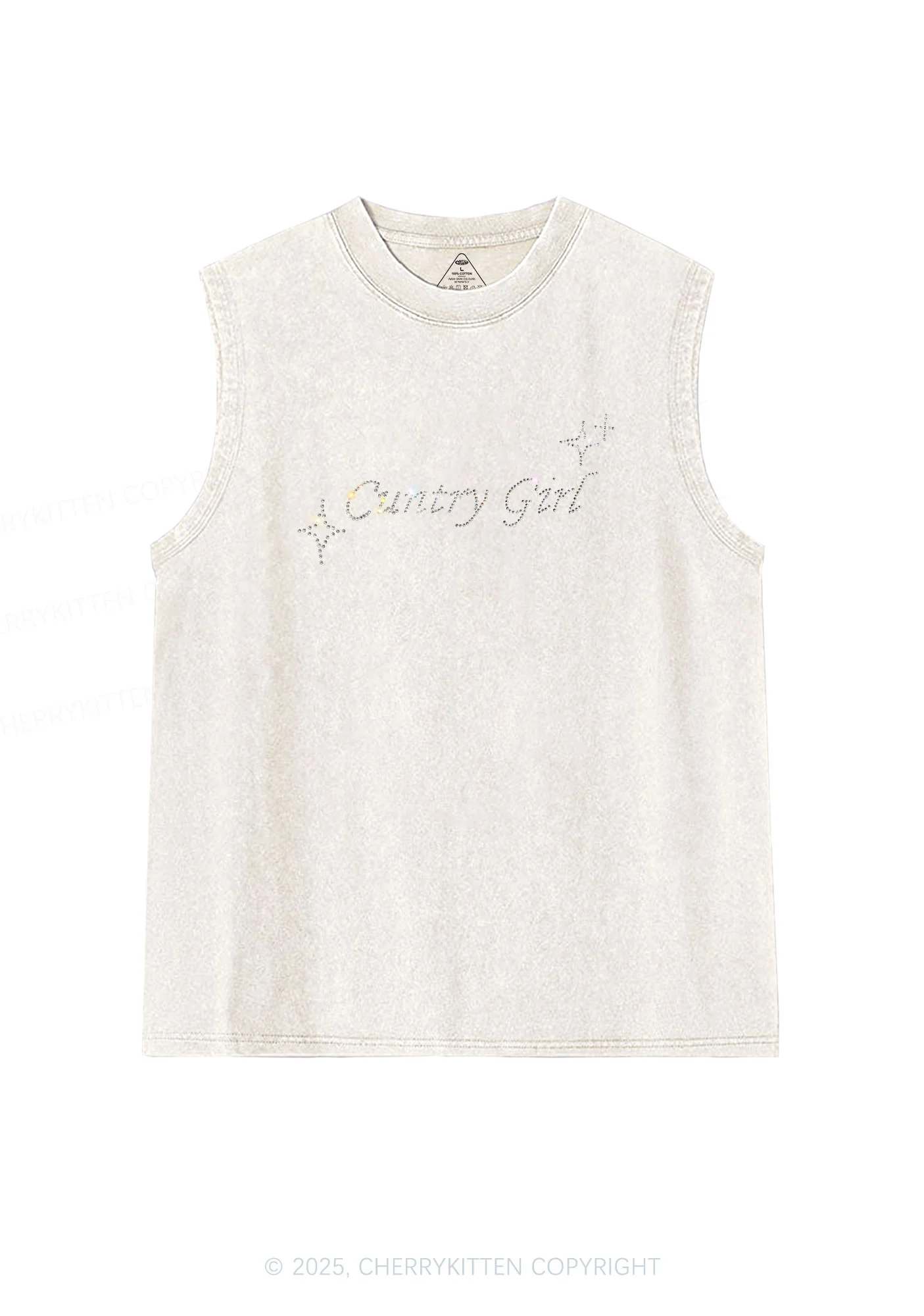 Rhinestone Cxxtry Girl Y2K Washed Muscle Tank Cherrykitten - Image 3