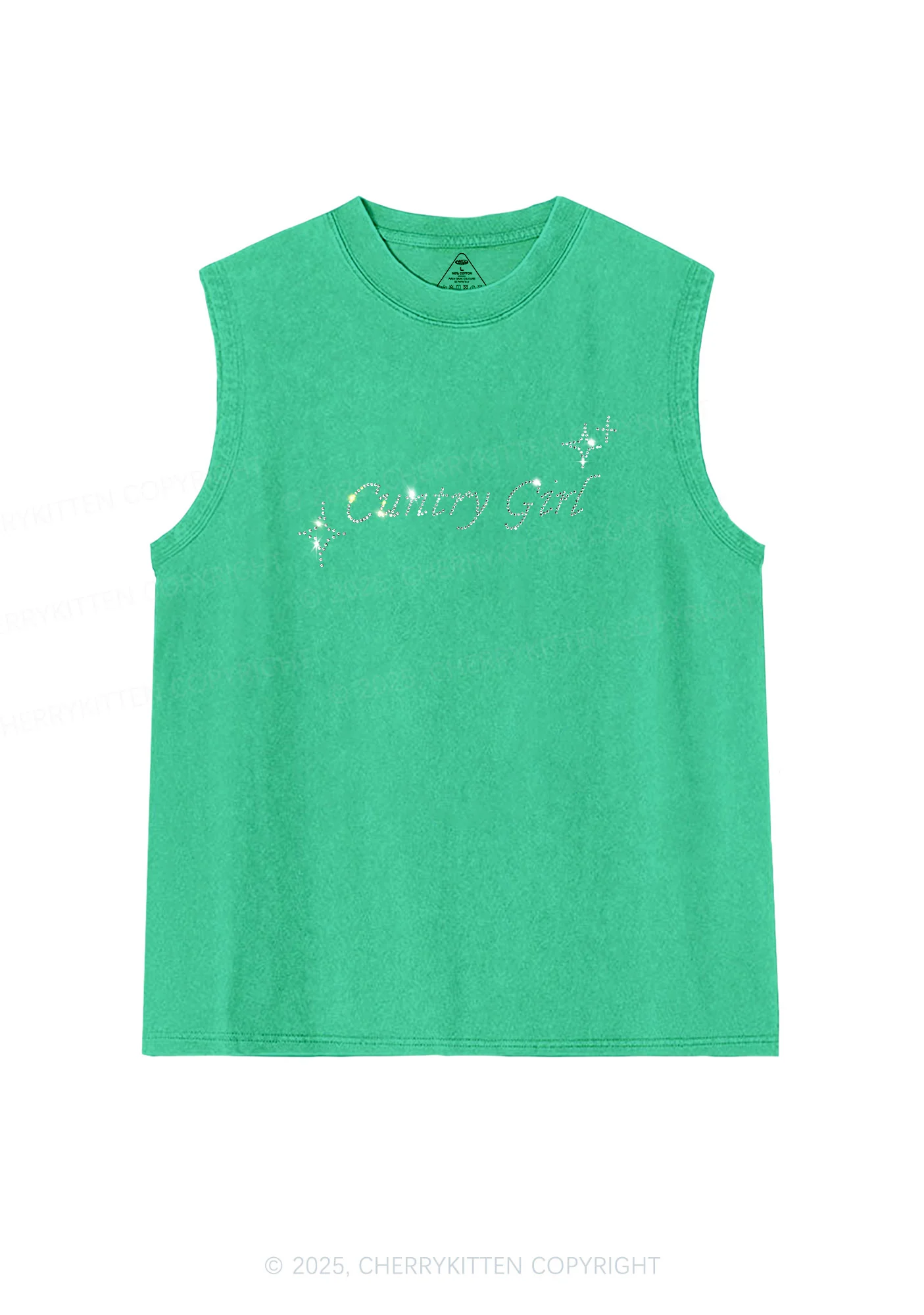 Rhinestone Cxxtry Girl Y2K Washed Muscle Tank Cherrykitten - Image 4