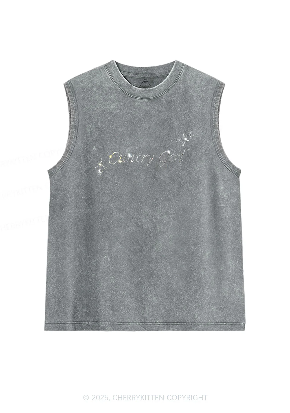 Rhinestone Cxxtry Girl Y2K Washed Muscle Tank Cherrykitten - Image 6
