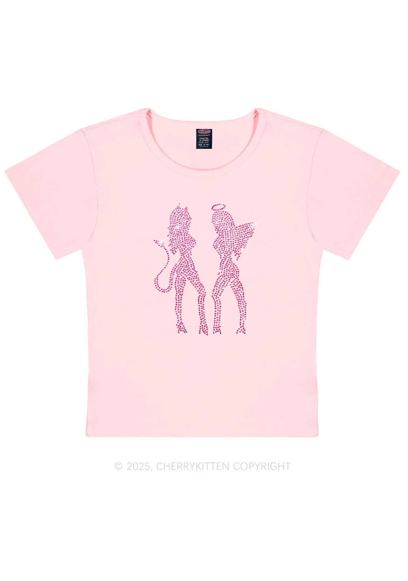 Rhinestone Dancing Girls Y2K Baby Tee Cherrykitten - Image 2