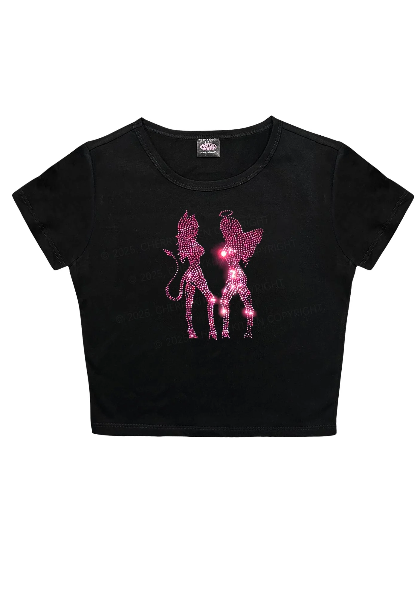 Rhinestone Dancing Girls Y2K Baby Tee Cherrykitten - Image 4