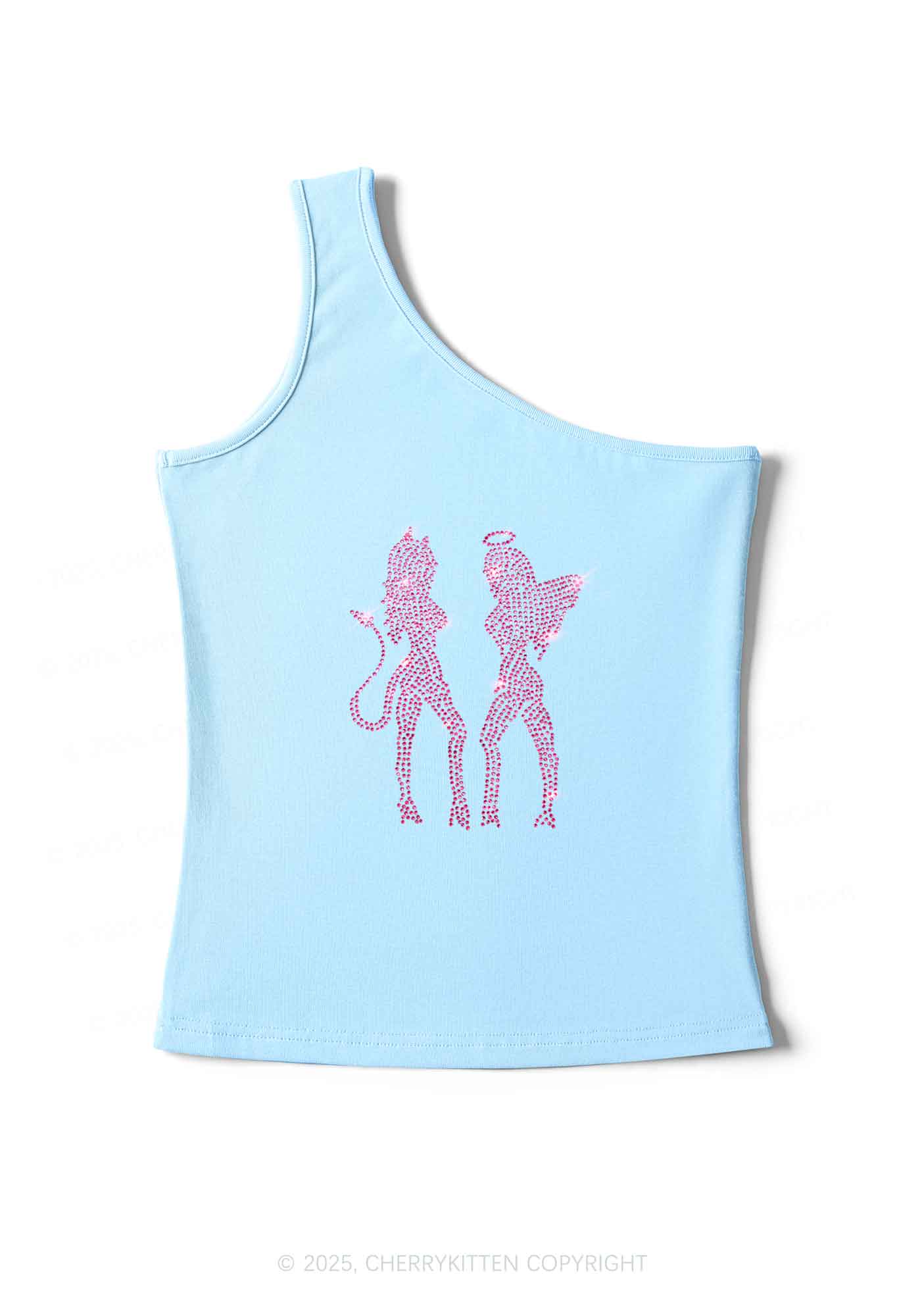 Rhinestone Dancing Girls Y2K One Shoulder Tank Top Cherrykitten - Image 4