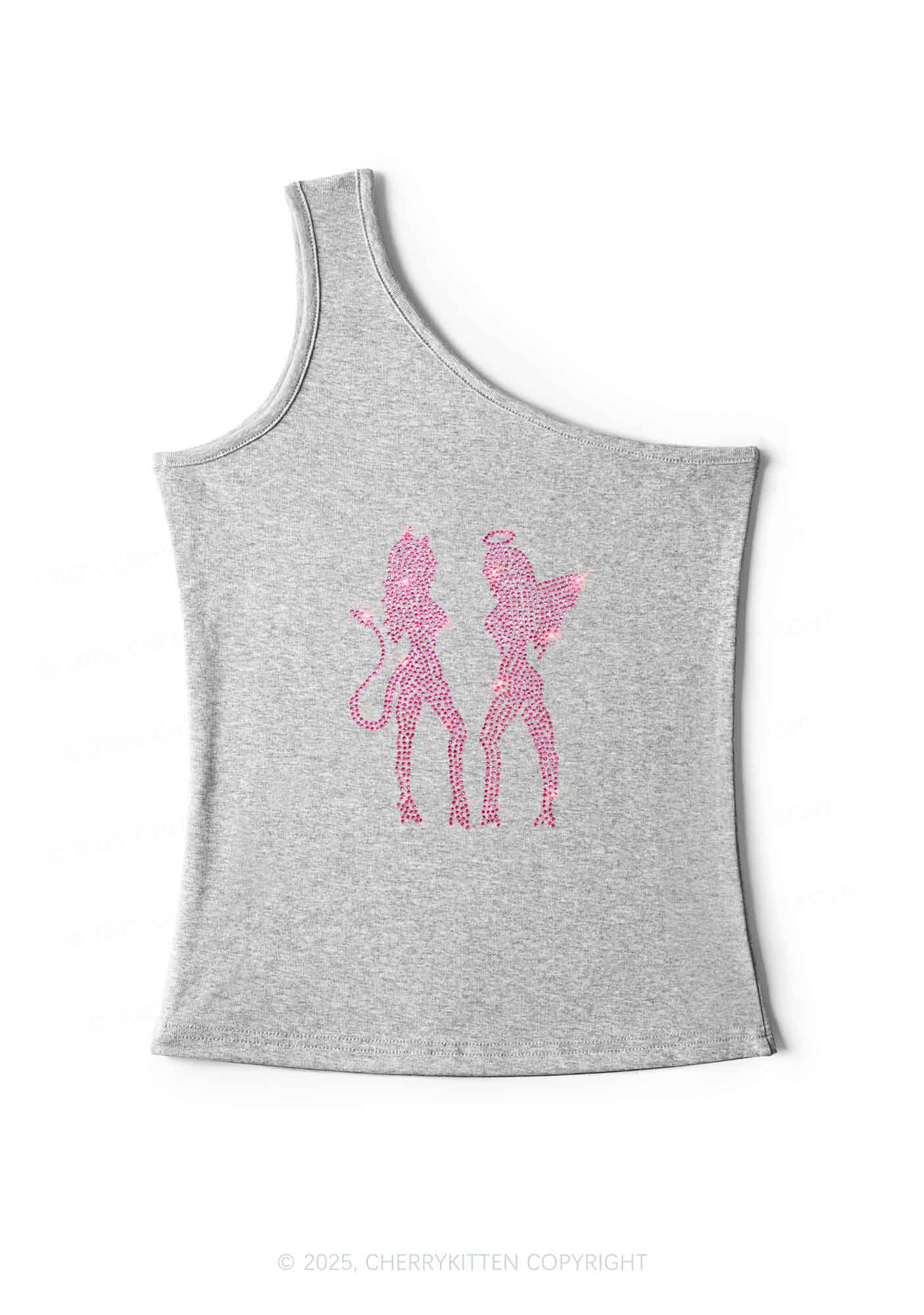 Rhinestone Dancing Girls Y2K One Shoulder Tank Top Cherrykitten - Image 5