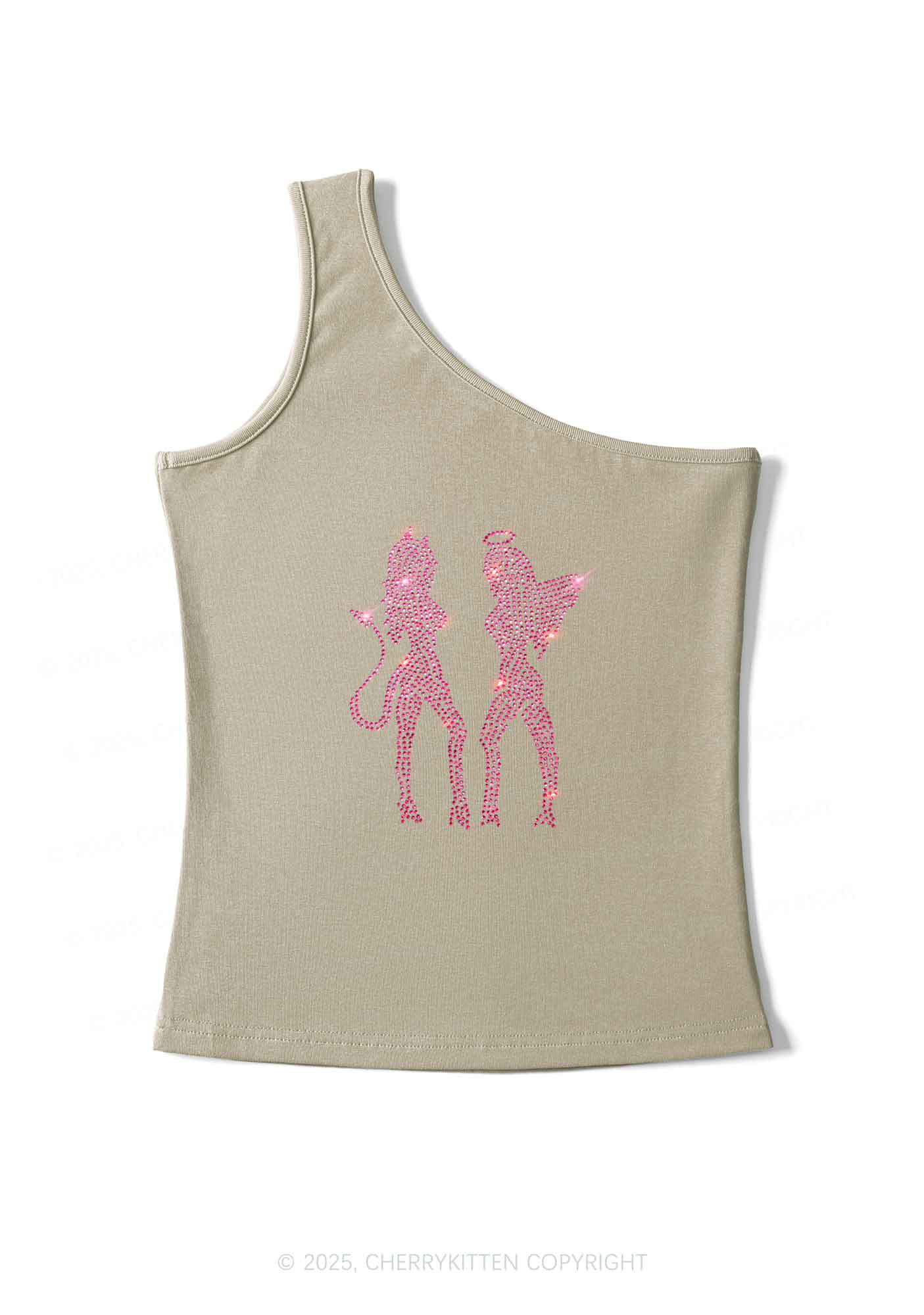 Rhinestone Dancing Girls Y2K One Shoulder Tank Top Cherrykitten - Image 6