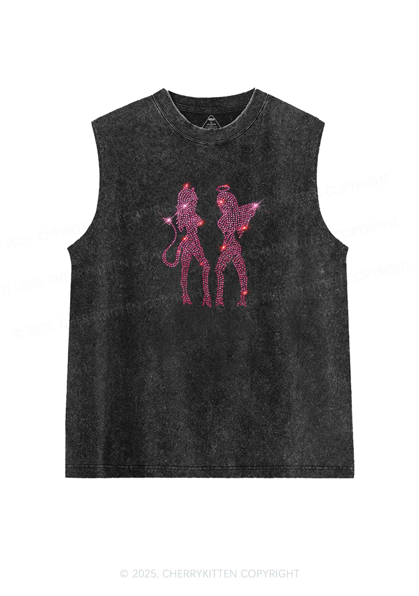 Rhinestone Dancing Girls Y2K Washed Muscle Tank Cherrykitten - Image 2