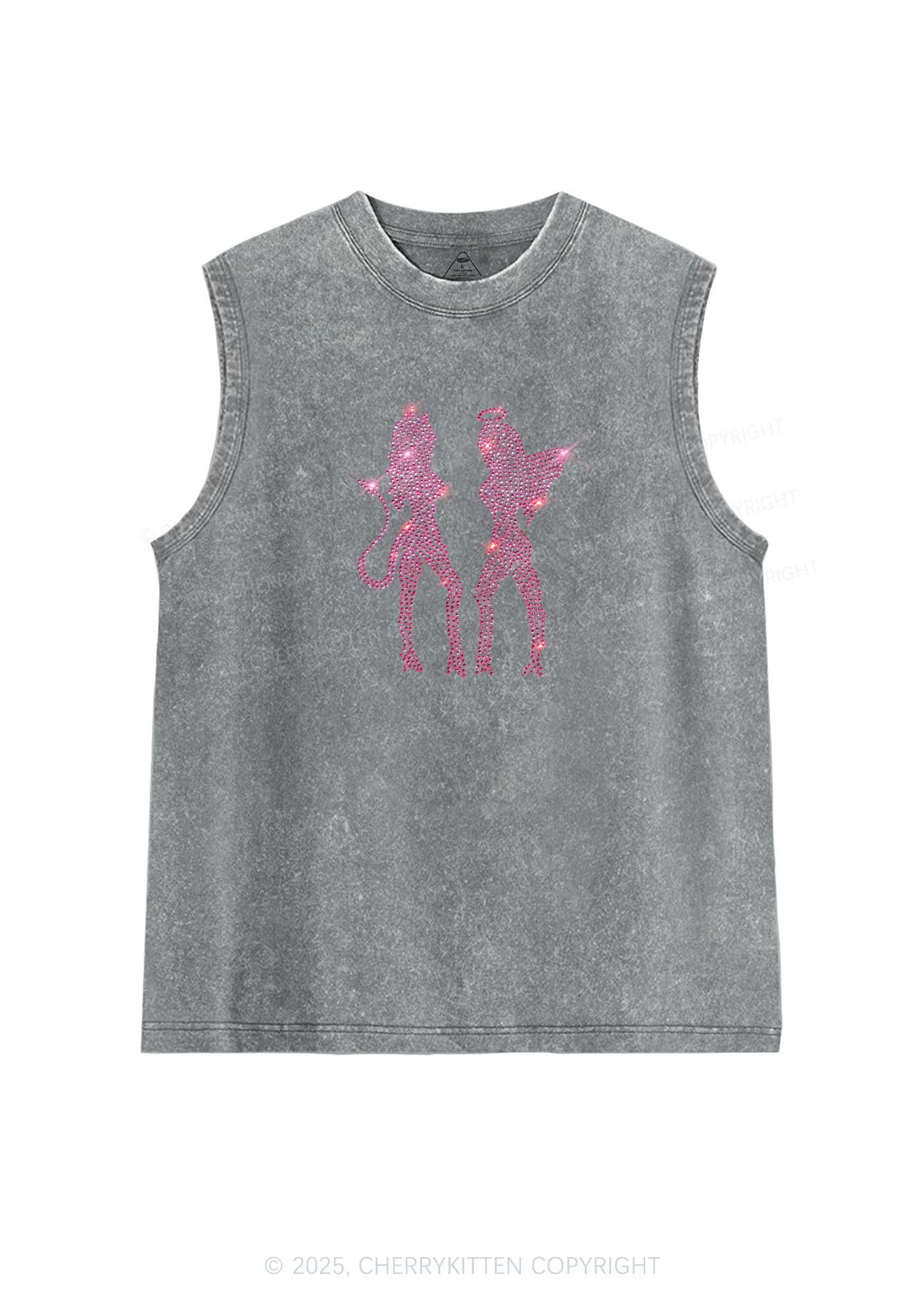 Rhinestone Dancing Girls Y2K Washed Muscle Tank Cherrykitten - Image 3