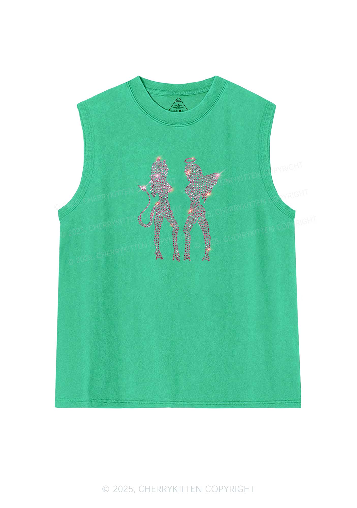 Rhinestone Dancing Girls Y2K Washed Muscle Tank Cherrykitten - Image 5