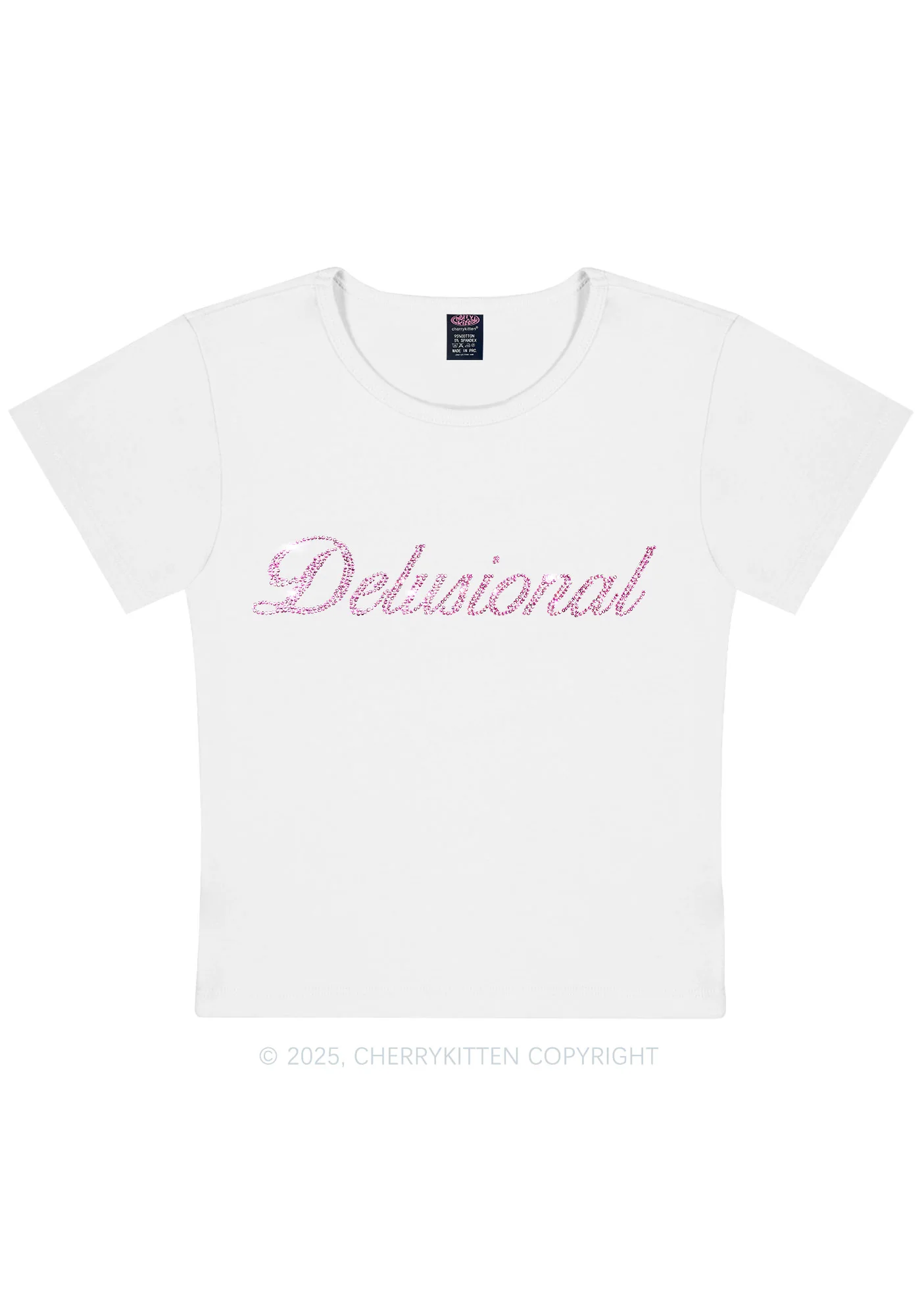 Rhinestone Delusional Y2K Baby Tee Cherrykitten - Image 4