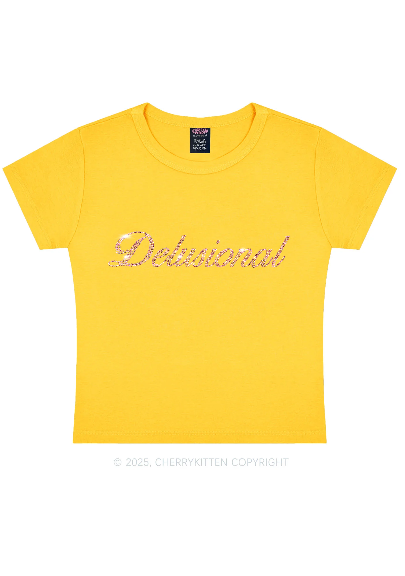 Rhinestone Delusional Y2K Baby Tee Cherrykitten - Image 6