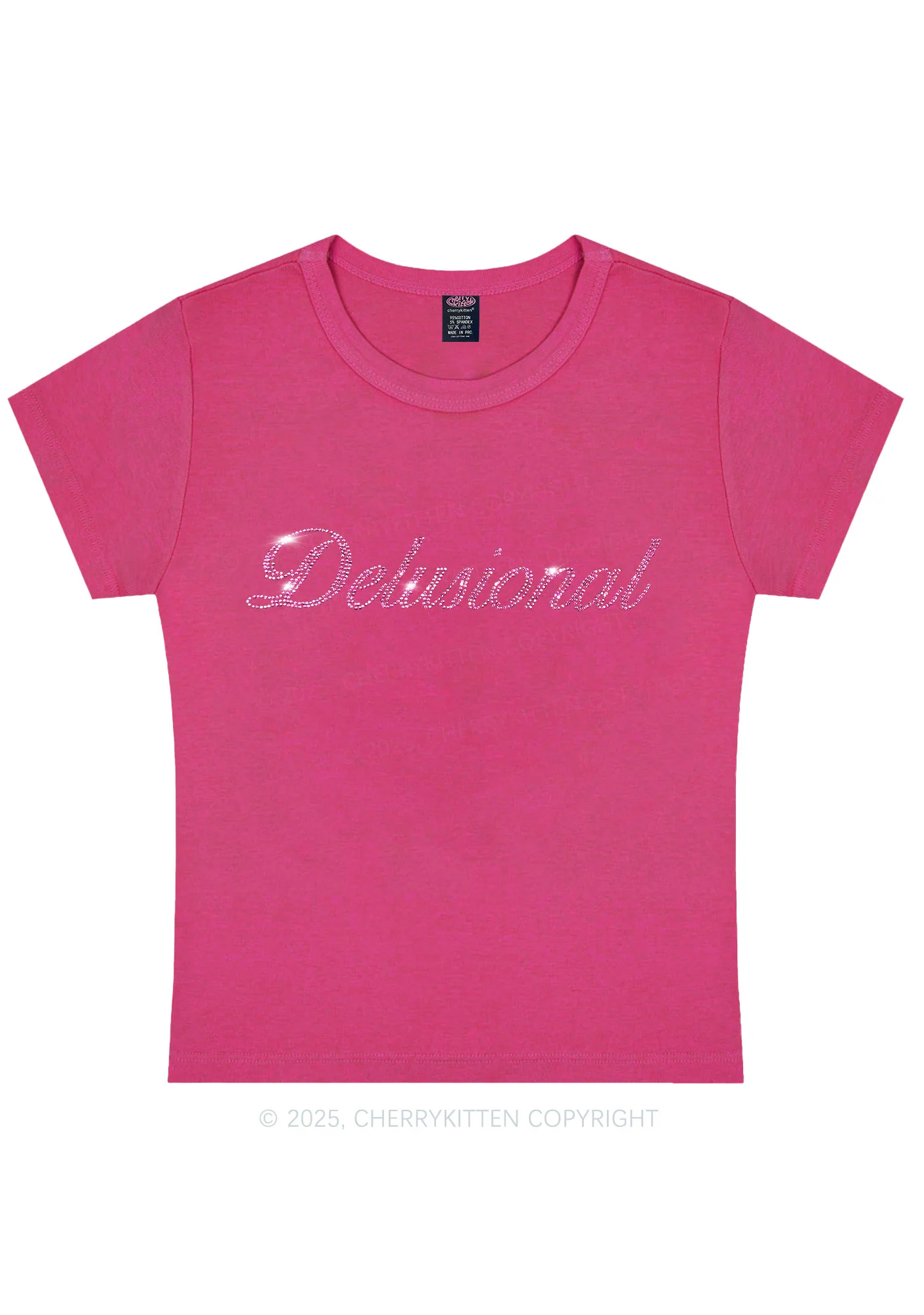 Rhinestone Delusional Y2K Baby Tee Cherrykitten - Image 8