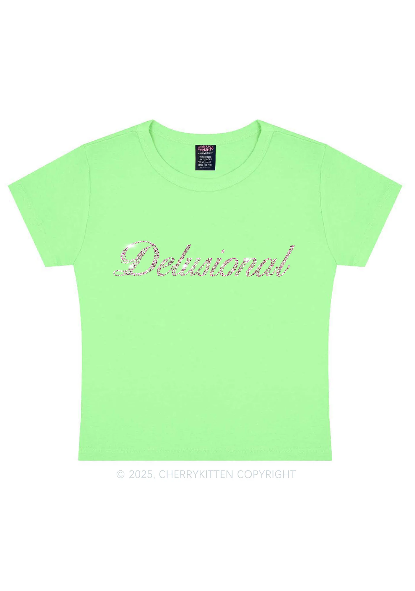 Rhinestone Delusional Y2K Baby Tee Cherrykitten - Image 9