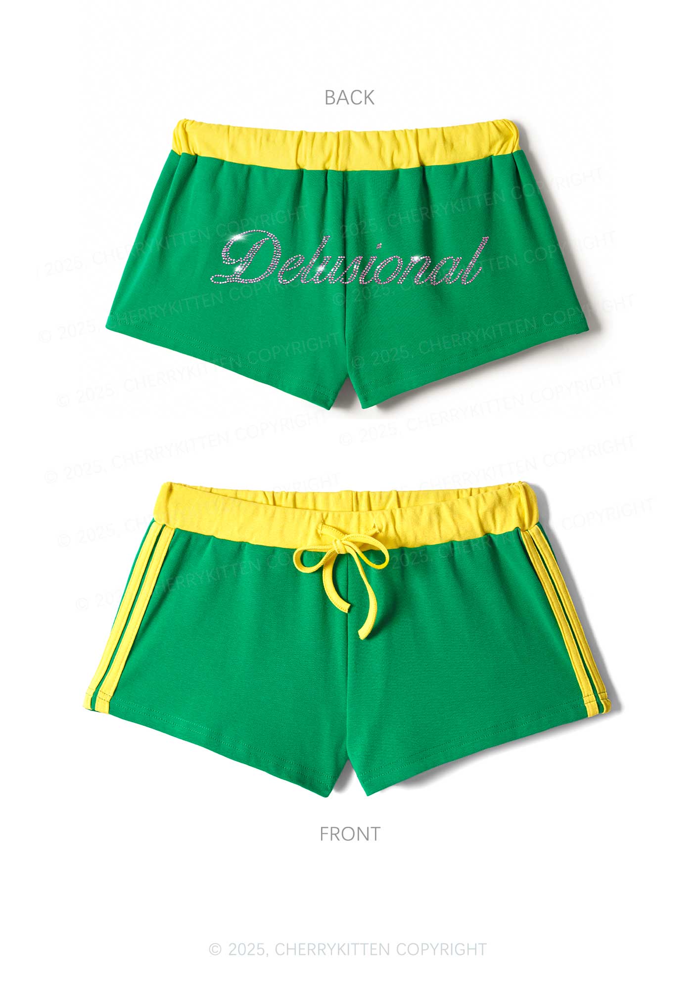 Rhinestone Delusional Y2K Drawstring Mini Shorts Cherrykitten - Image 5