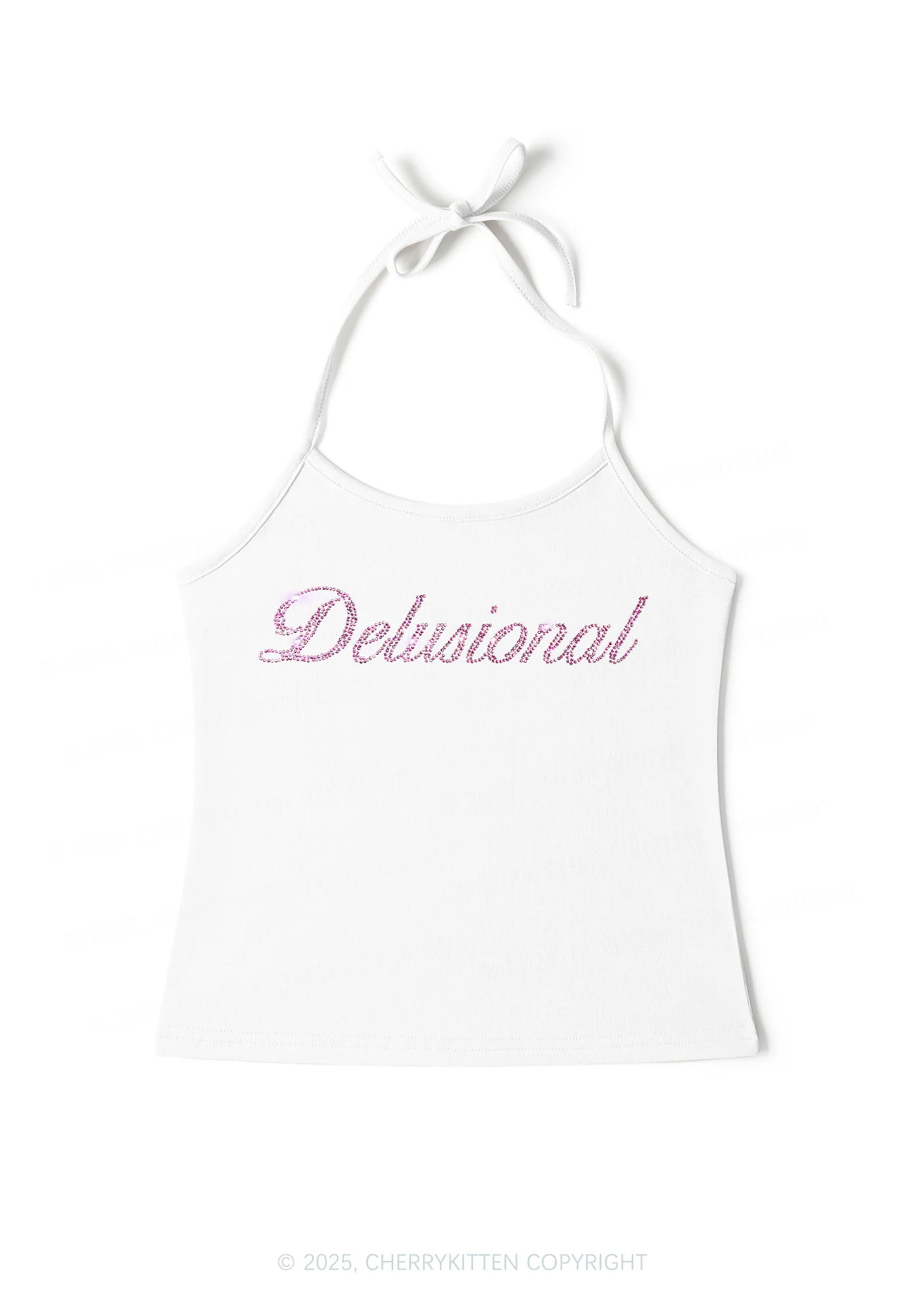 Rhinestone Delusional Y2K Halter Neck Cami Cherrykitten - Image 2