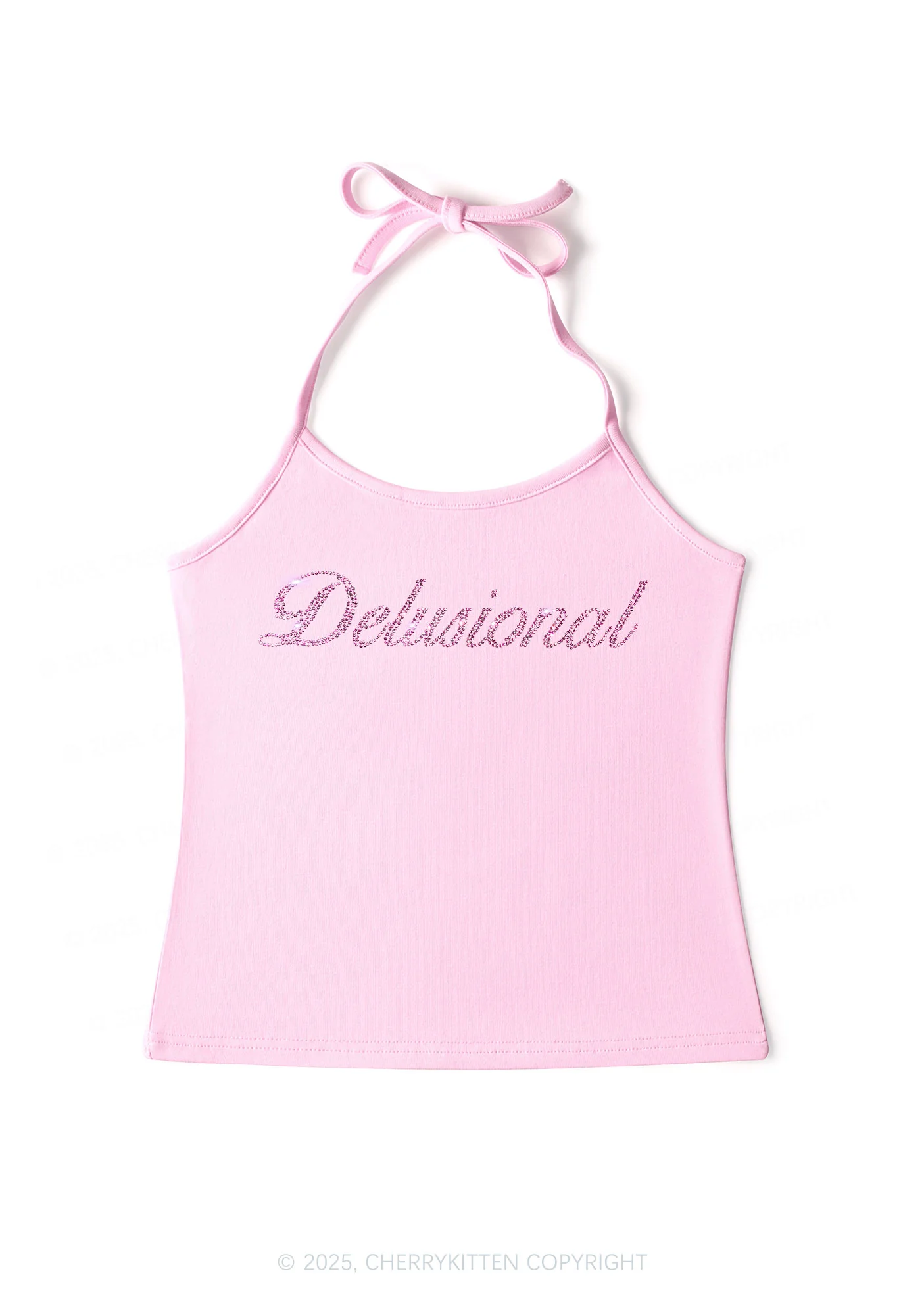 Rhinestone Delusional Y2K Halter Neck Cami Cherrykitten - Image 3