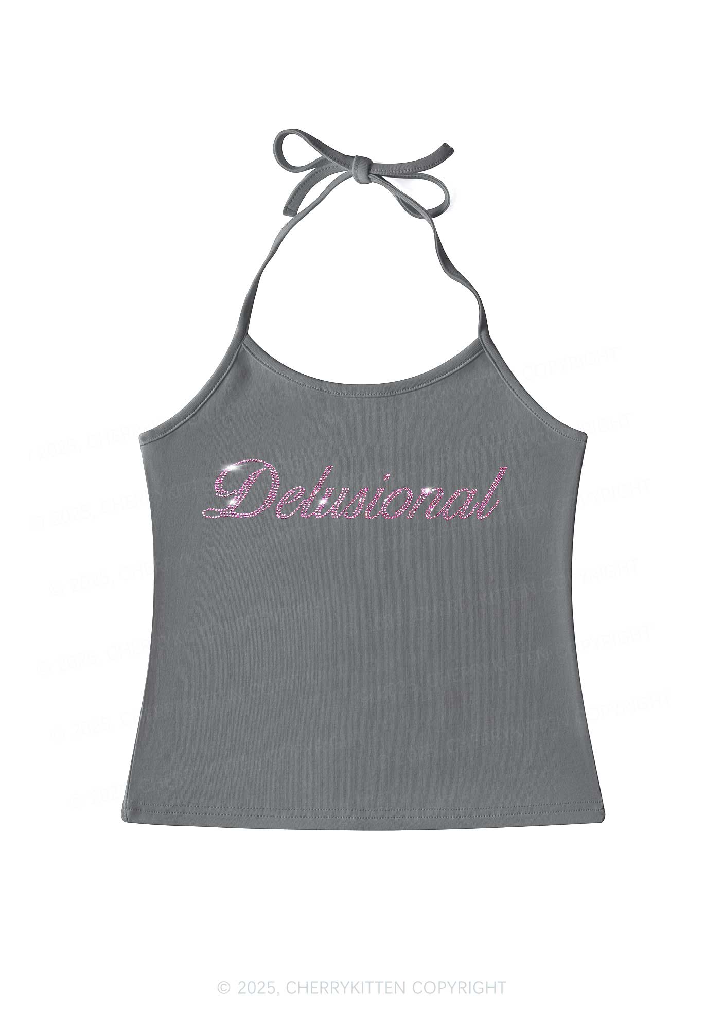 Rhinestone Delusional Y2K Halter Neck Cami Cherrykitten - Image 4