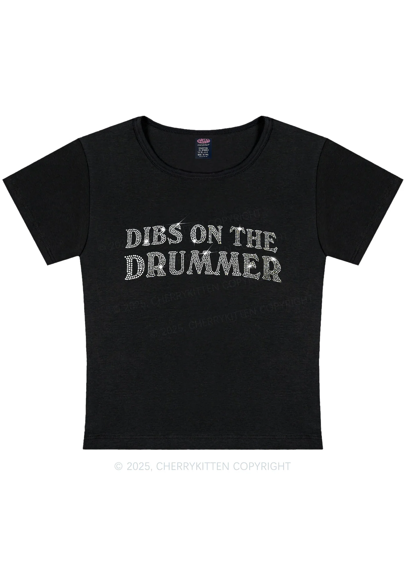 Rhinestone Dibs On The Drummer Y2K Baby Tee Cherrykitten - Image 3