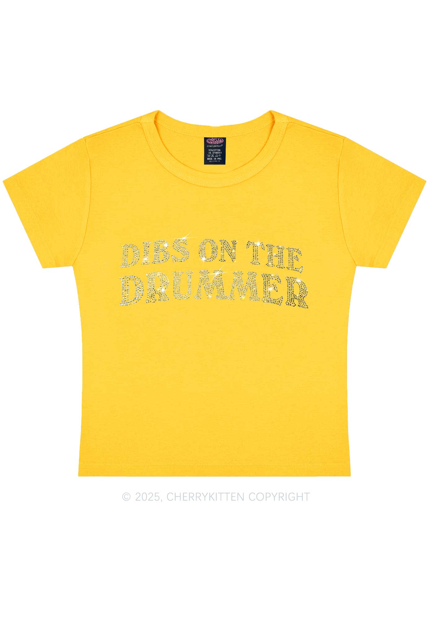 Rhinestone Dibs On The Drummer Y2K Baby Tee Cherrykitten - Image 7