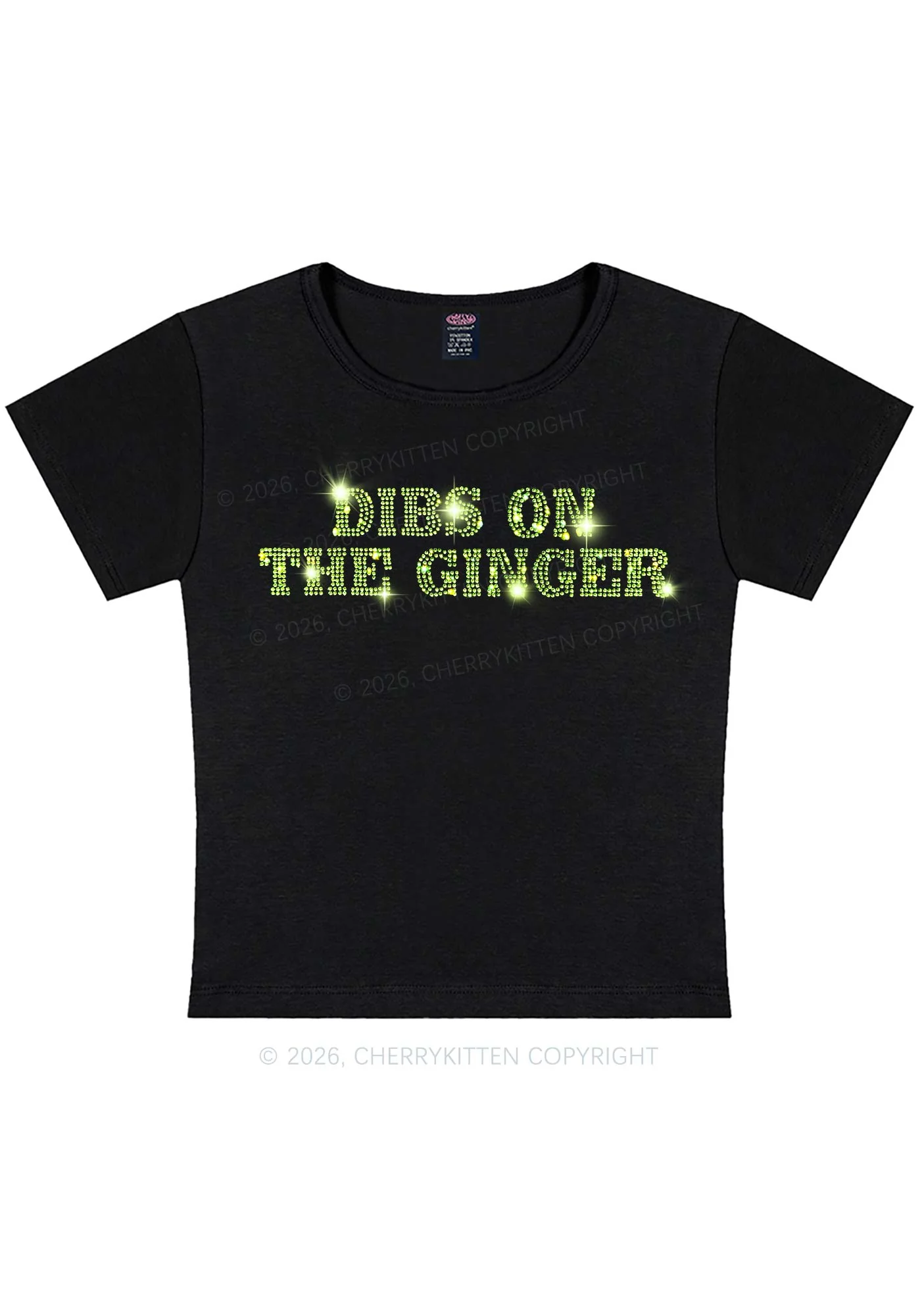 Rhinestone Dibs On The Ginger St Patricks Y2K Baby Tee Cherrykitten - Image 3