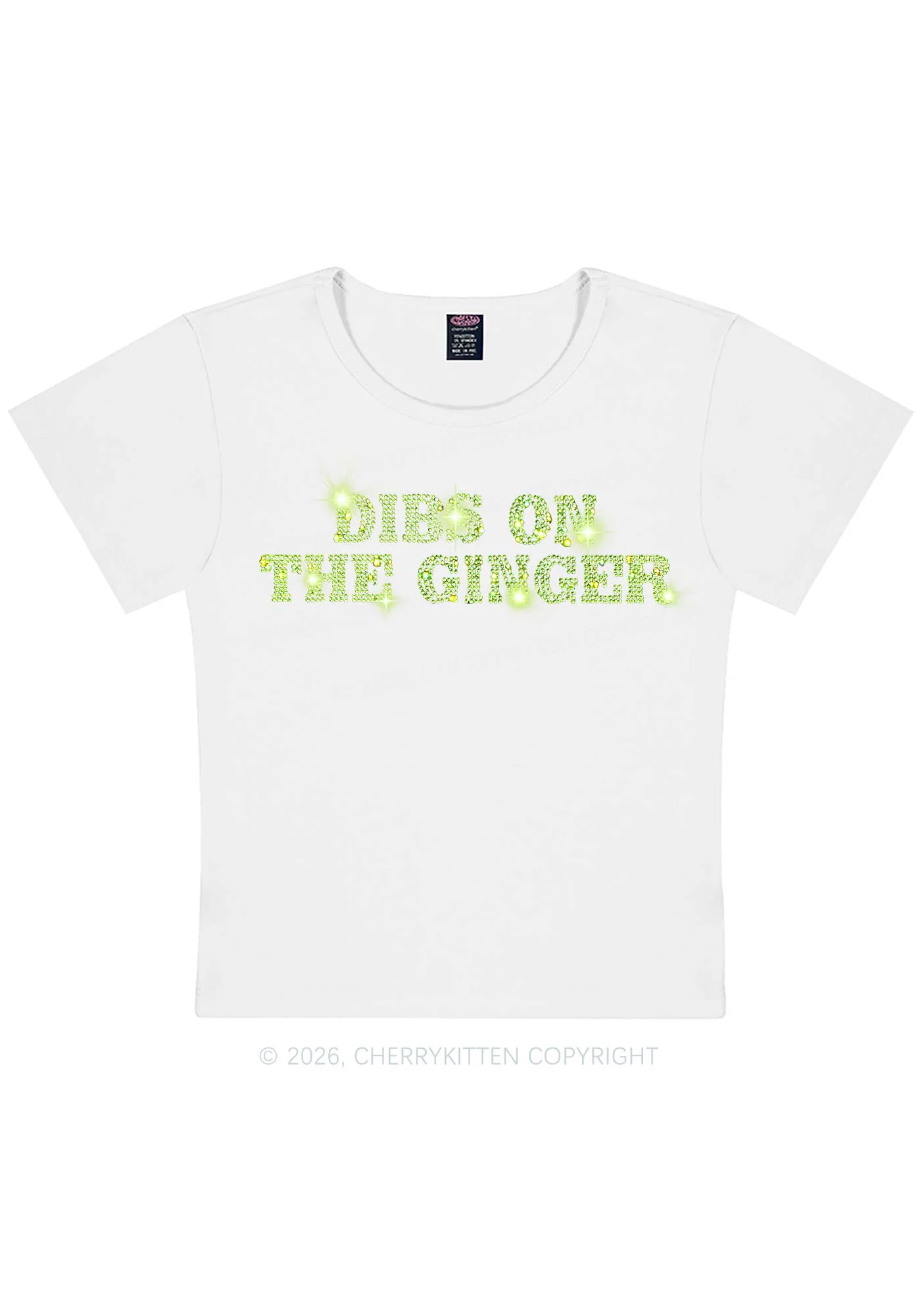 Rhinestone Dibs On The Ginger St Patricks Y2K Baby Tee Cherrykitten - Image 4
