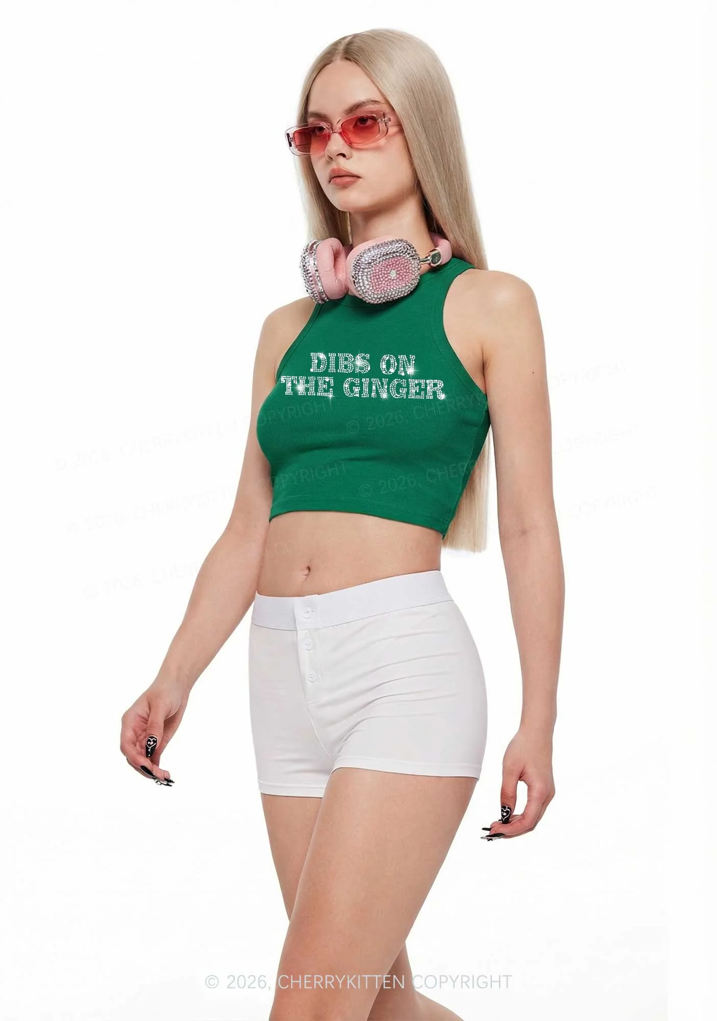 Rhinestone Dibs On The Ginger St Patricks Y2K Crop Tank Top Cherrykitten - Image 2