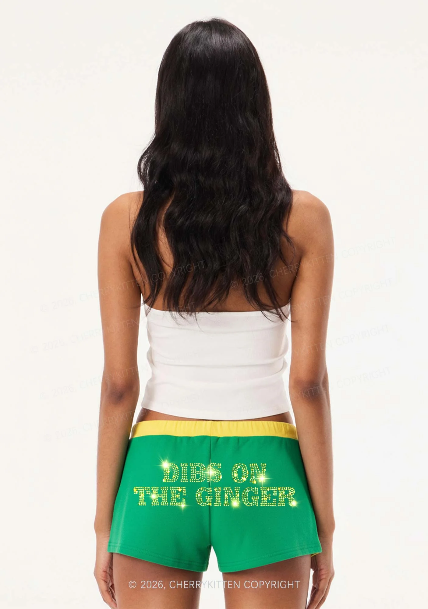 Rhinestone Dibs On The Ginger St Patricks Y2K Drawstring Mini Shorts Cherrykitten - Image 2