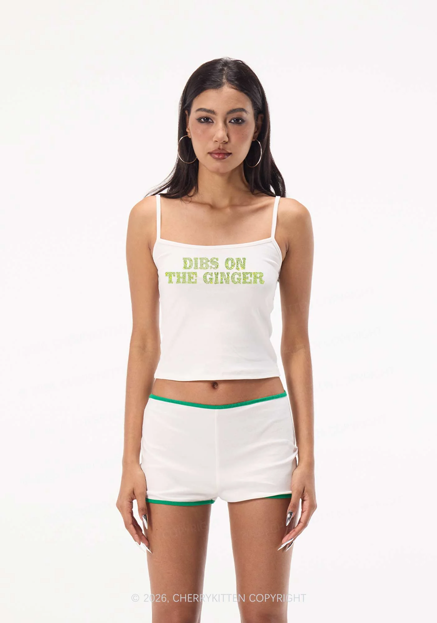 Rhinestone Dibs On The Ginger St Patricks Y2K Spaghetti Strap Cami Cherrykitten - Image 3