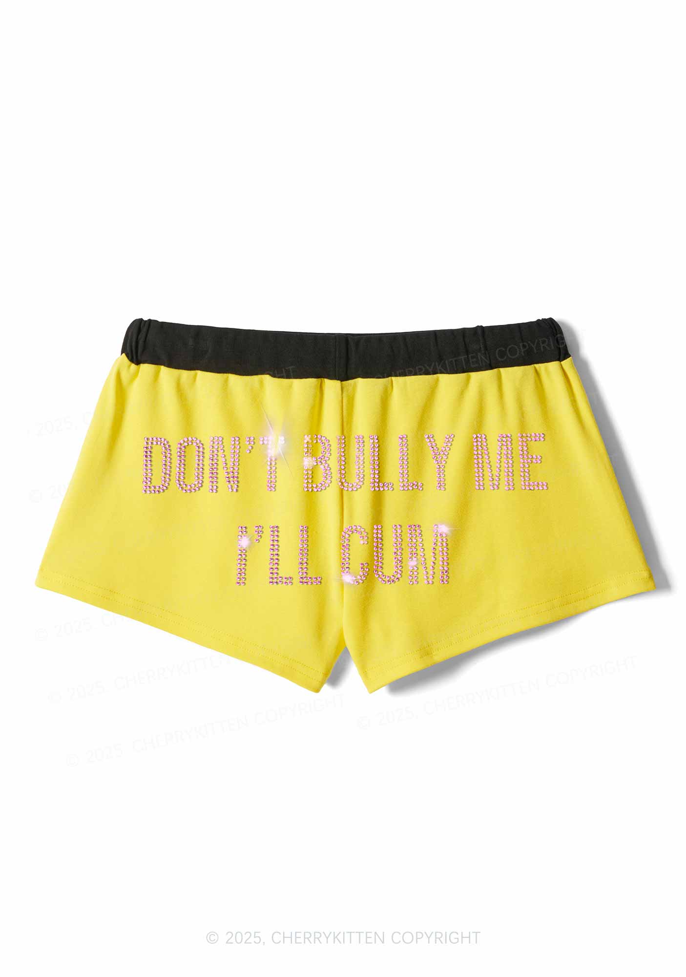 Rhinestone Dont Bully Me Y2K Drawstring Mini Shorts Cherrykitten - Image 4