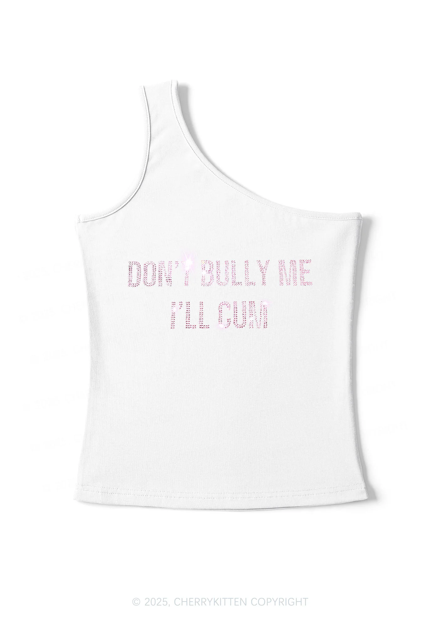 Rhinestone Dont Bully Me Y2K One Shoulder Tank Top Cherrykitten - Image 4