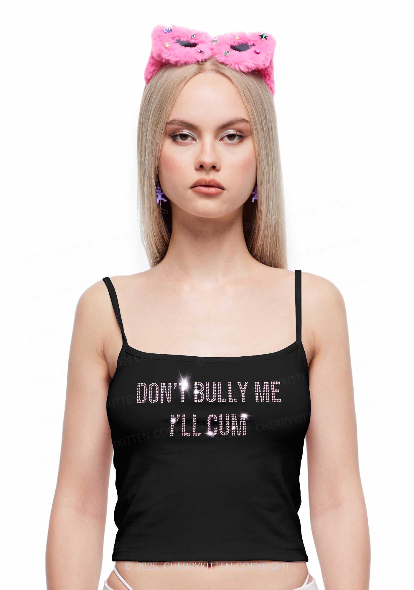Rhinestone Dont Bully Me Y2K Spaghetti Strap Cami Cherrykitten - Image 2