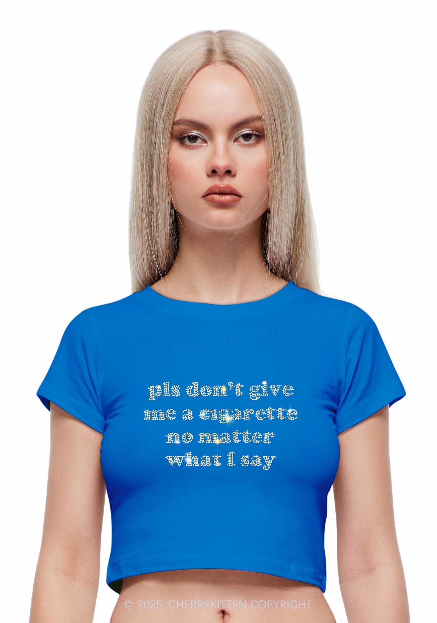 Rhinestone Dont Give Me Cigarette Y2K Baby Tee Cherrykitten - Image 2