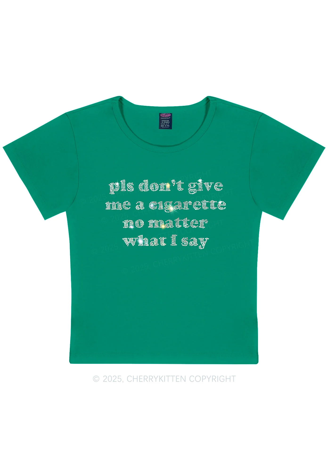 Rhinestone Dont Give Me Cigarette Y2K Baby Tee Cherrykitten - Image 4