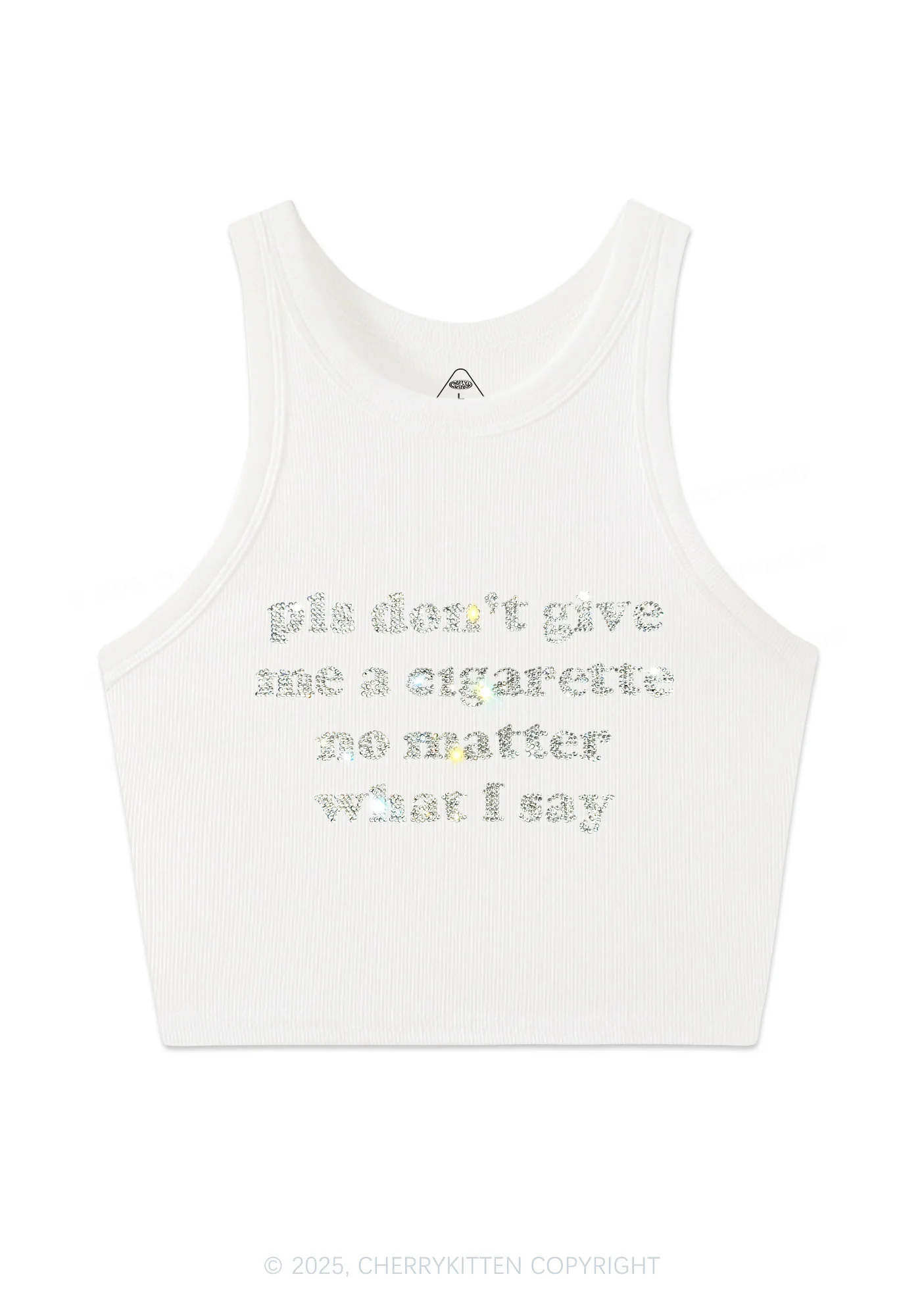 Rhinestone Dont Give Me Cigarette Y2K Crop Tank Top Cherrykitten - Image 3
