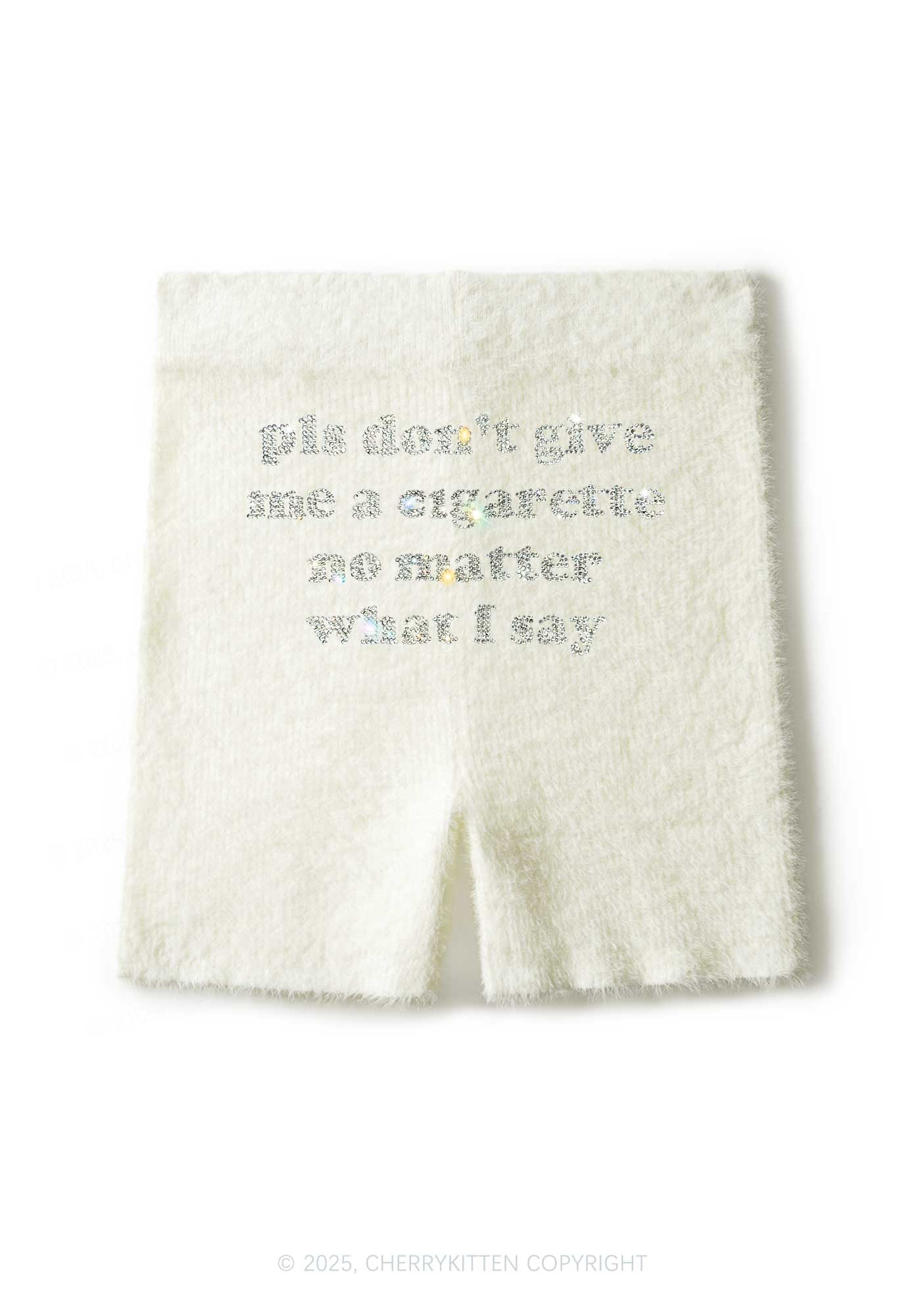 Rhinestone Dont Give Me Cigarette Y2K Fluffy Shorts Cherrykitten - Image 2