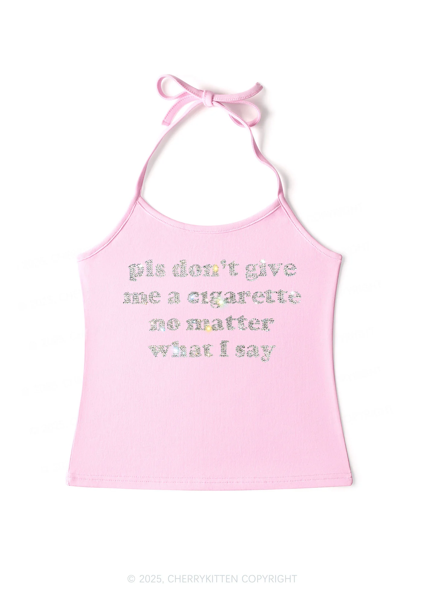 Rhinestone Dont Give Me Cigarette Y2K Halter Neck Cami Cherrykitten - Image 2
