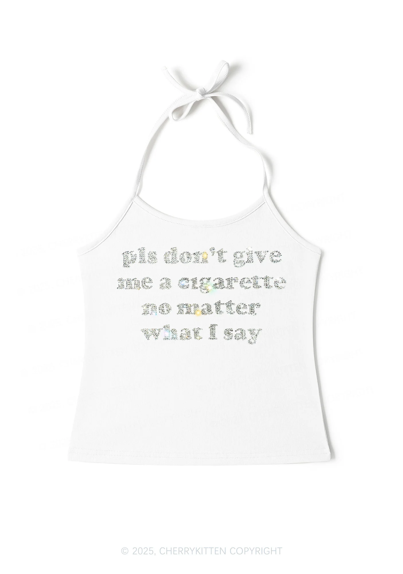 Rhinestone Dont Give Me Cigarette Y2K Halter Neck Cami Cherrykitten - Image 3