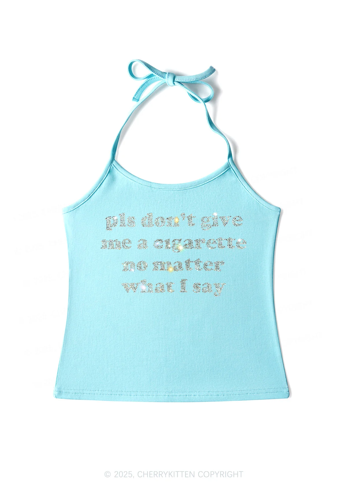 Rhinestone Dont Give Me Cigarette Y2K Halter Neck Cami Cherrykitten - Image 4