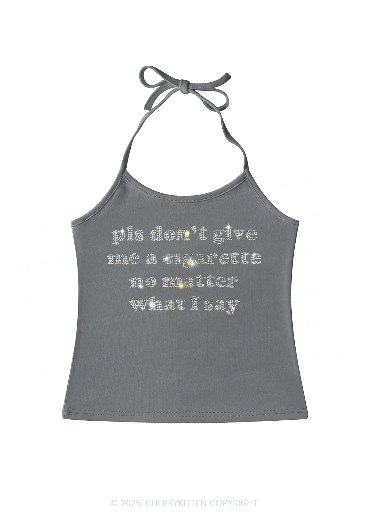 Rhinestone Dont Give Me Cigarette Y2K Halter Neck Cami Cherrykitten - Image 6