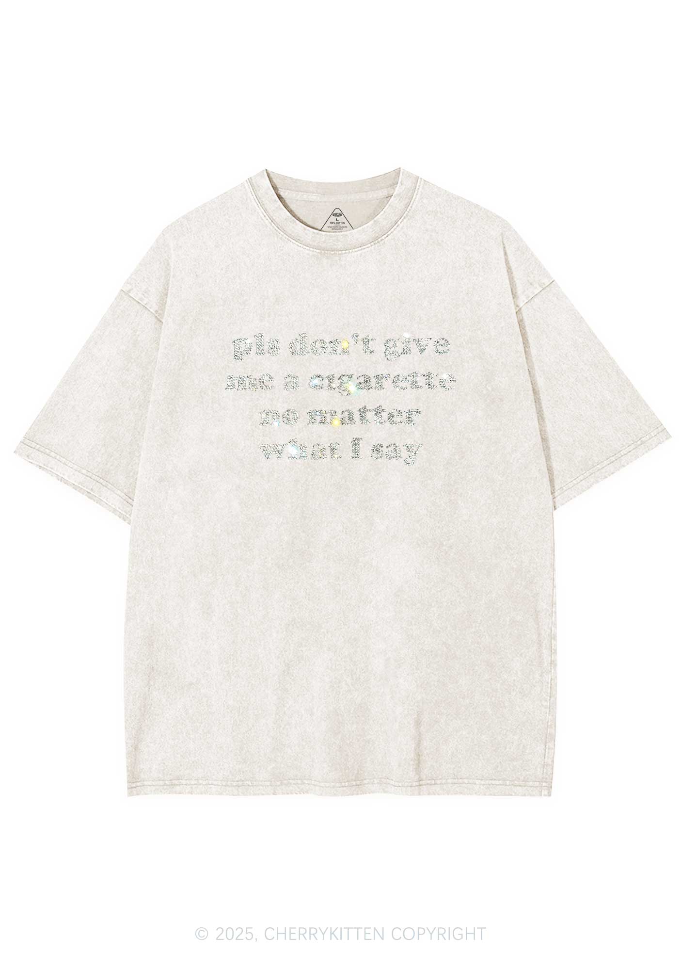 Rhinestone Dont Give Me Cigarette Y2K Shirts Washed Tee Cherrykitten - Image 3