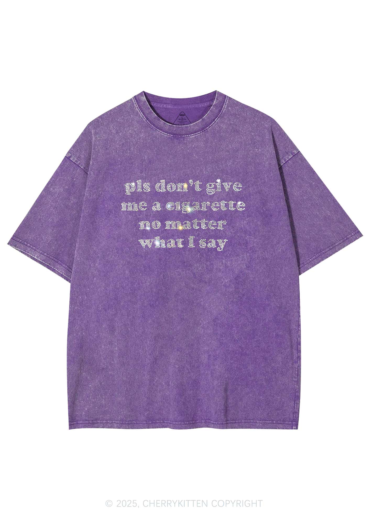 Rhinestone Dont Give Me Cigarette Y2K Shirts Washed Tee Cherrykitten - Image 5