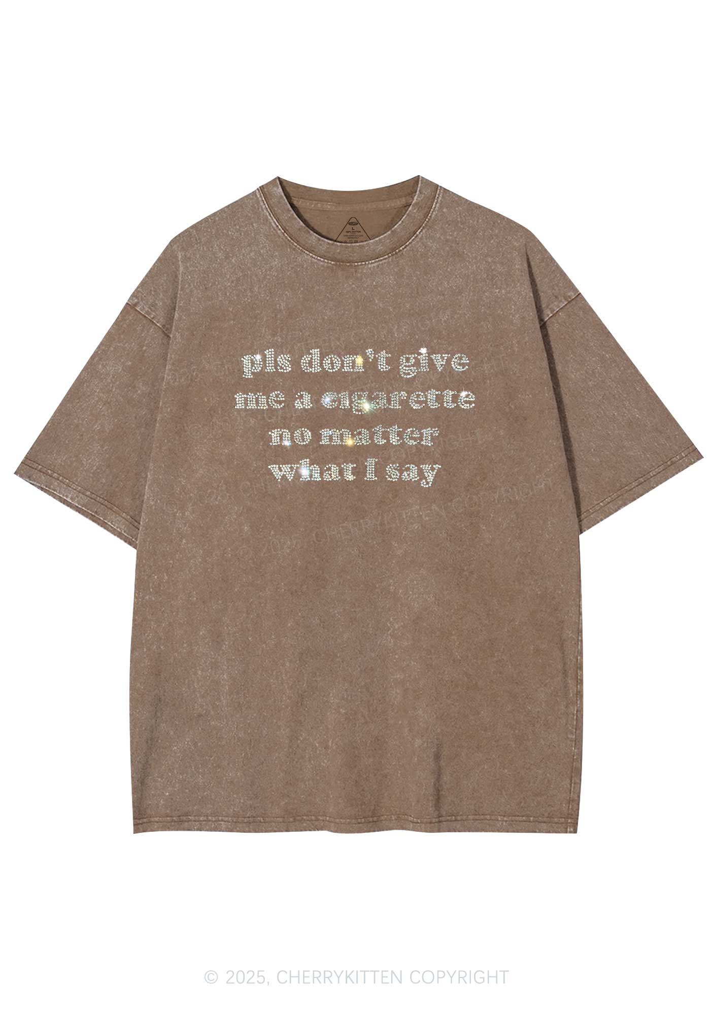 Rhinestone Dont Give Me Cigarette Y2K Shirts Washed Tee Cherrykitten - Image 8