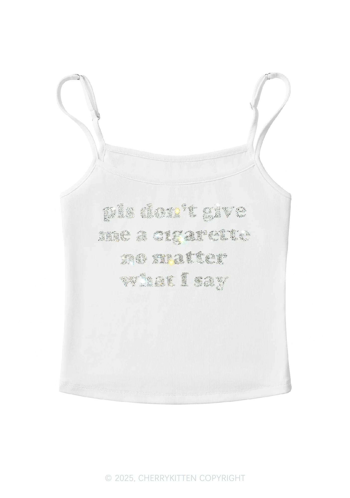 Rhinestone Dont Give Me Cigarette Y2K Spaghetti Strap Cami Cherrykitten - Image 3