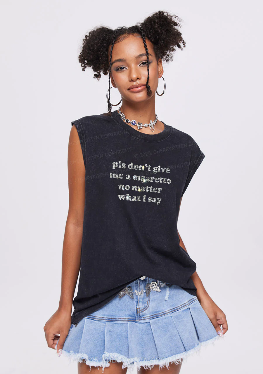 Rhinestone Dont Give Me Cigarette Y2K Washed Muscle Tank Cherrykitten - Image 2