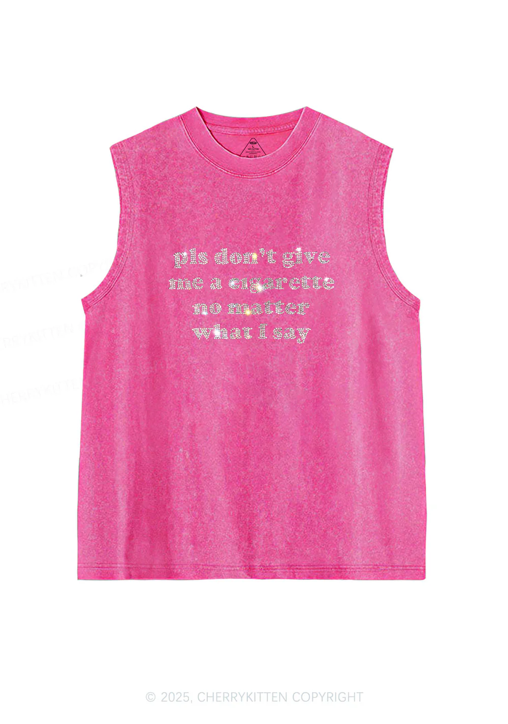 Rhinestone Dont Give Me Cigarette Y2K Washed Muscle Tank Cherrykitten - Image 3