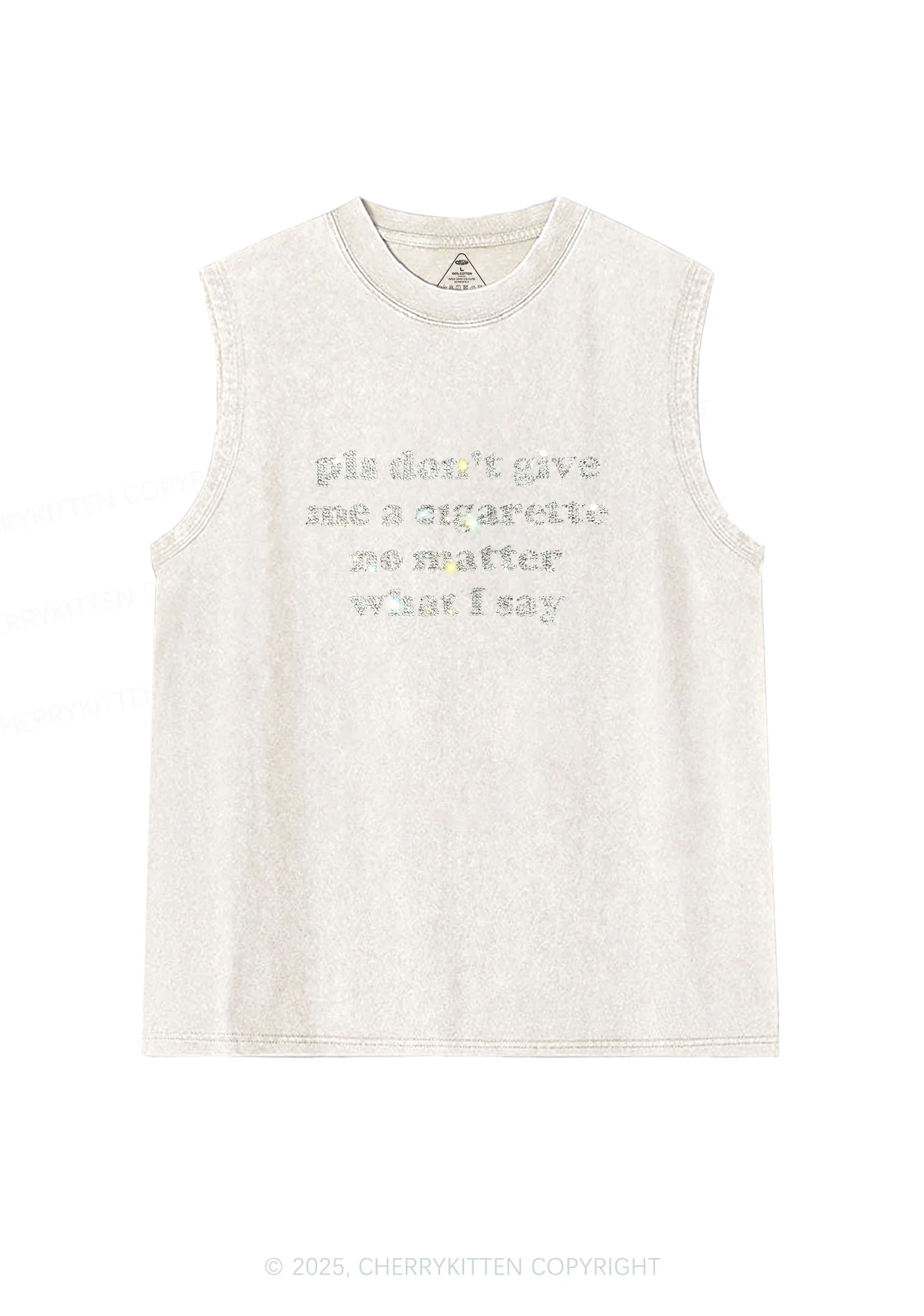 Rhinestone Dont Give Me Cigarette Y2K Washed Muscle Tank Cherrykitten - Image 4