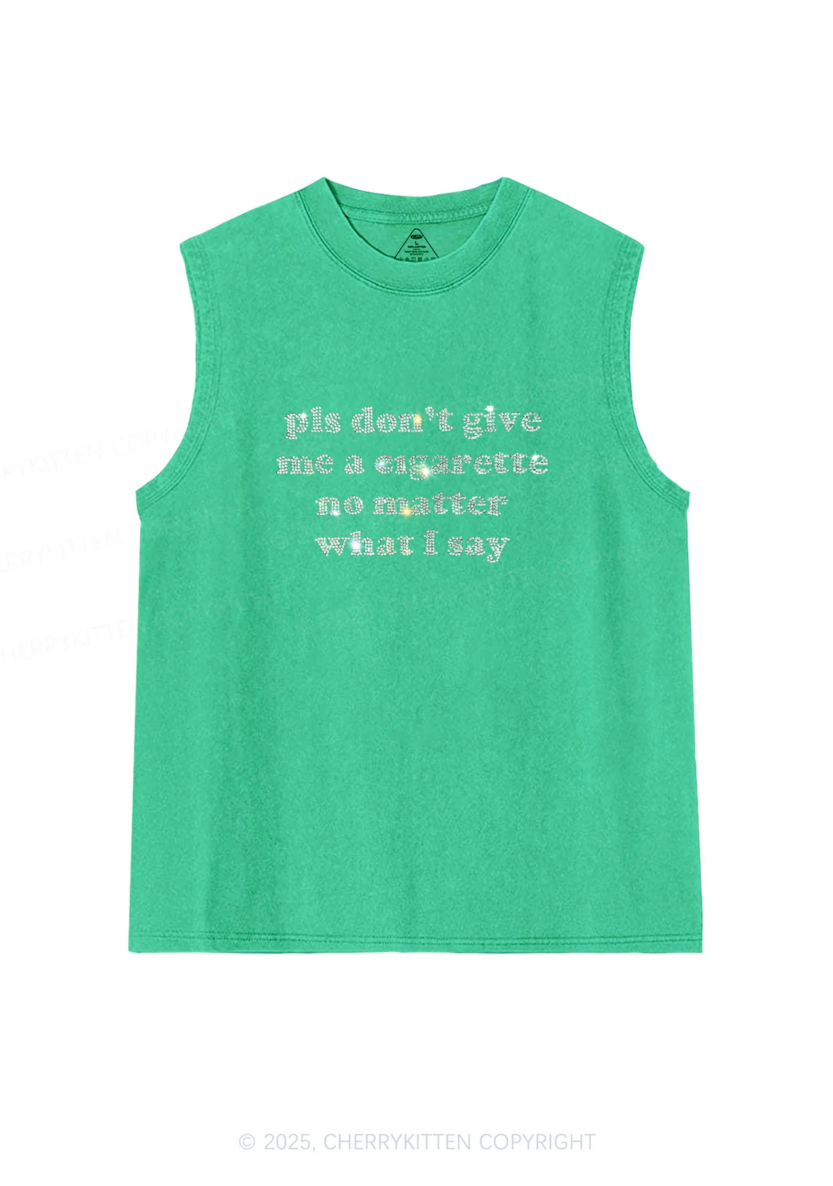 Rhinestone Dont Give Me Cigarette Y2K Washed Muscle Tank Cherrykitten - Image 5