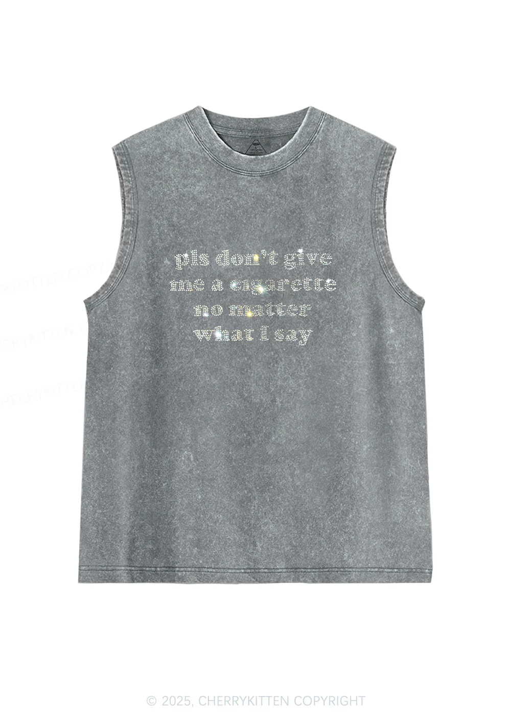 Rhinestone Dont Give Me Cigarette Y2K Washed Muscle Tank Cherrykitten - Image 7