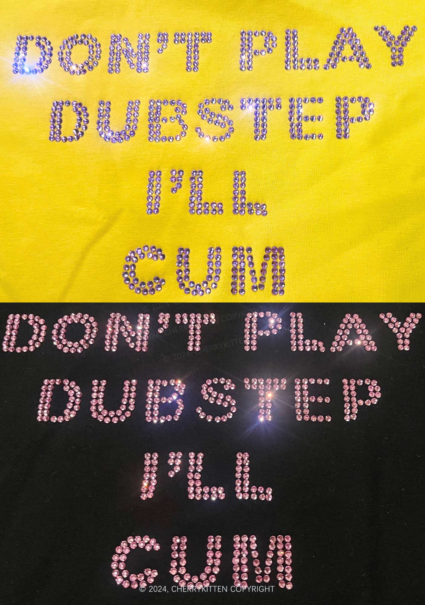 Rhinestone Dont Play Dubstep Y2K Baby Tee Cherrykitten - Image 2