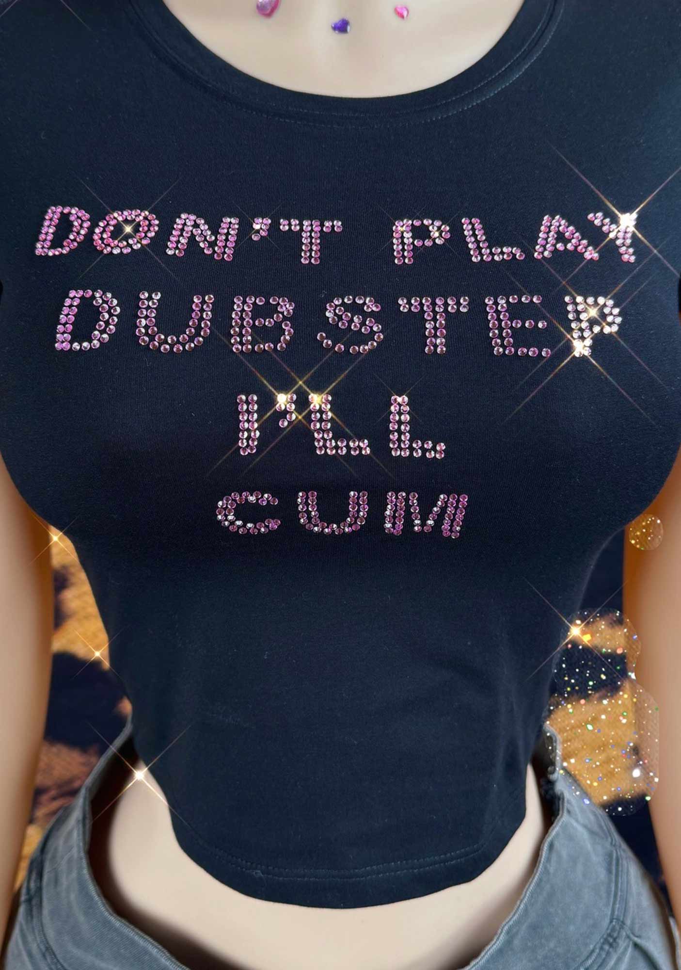 Rhinestone Dont Play Dubstep Y2K Baby Tee Cherrykitten - Image 3